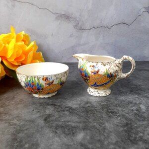 Vintage Empire  Crinoline Lady Sugar Bowl Creamer Set